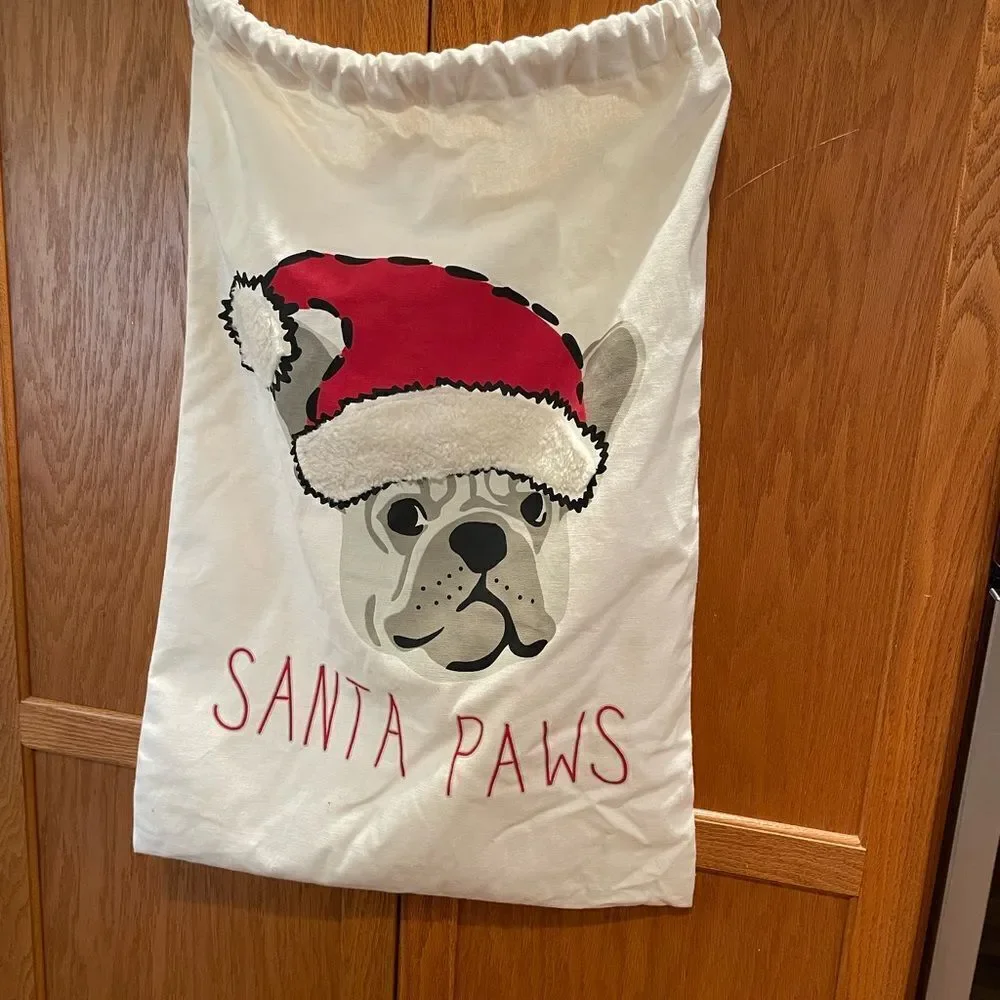 Santa Paws French Bull Dog 24x38 Canvas Type Santa Bag